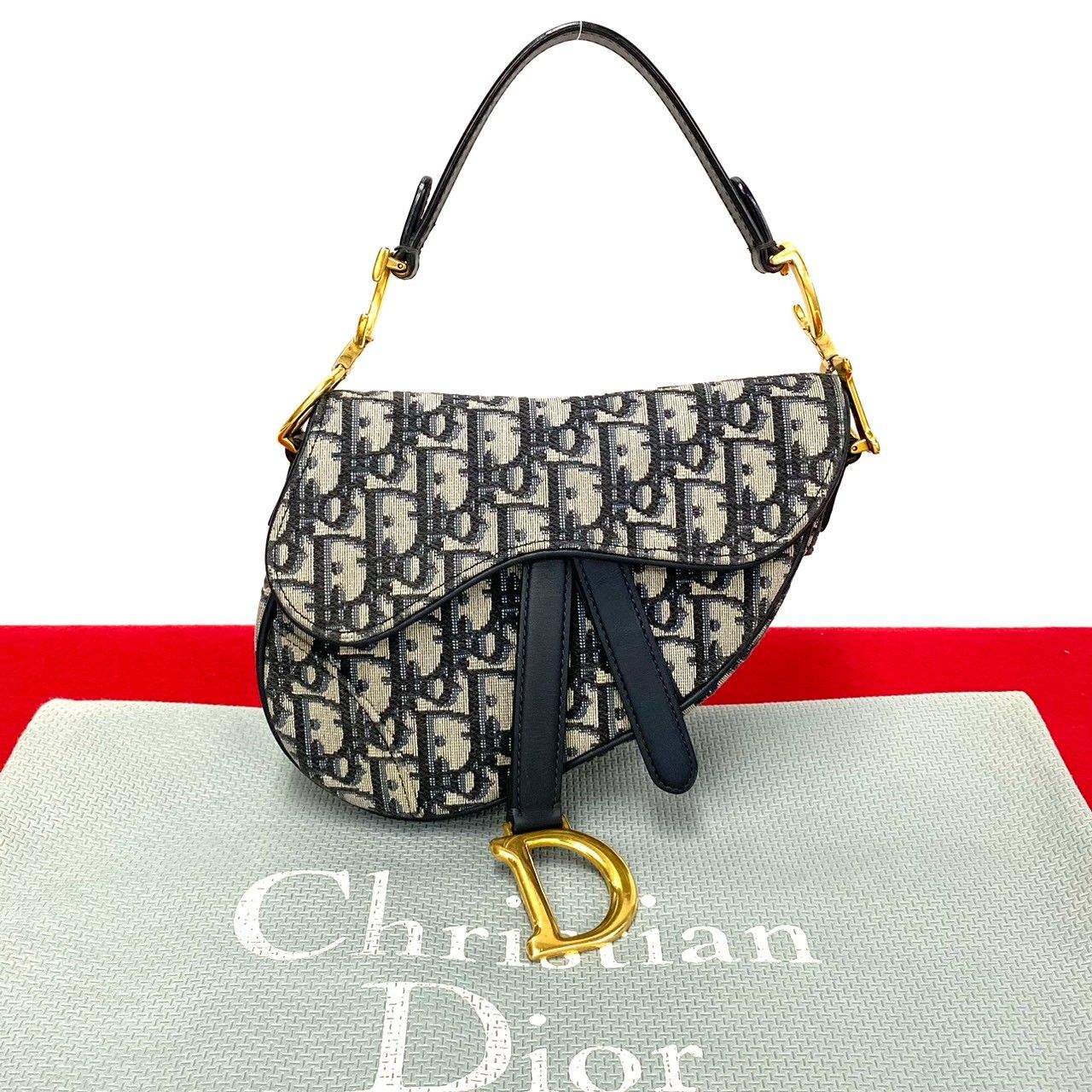 極 美品 希少品 Christian Dior ディオール サドルバッグ オブリーク トロッター 柄 レザー キャンバス ミニ ハンドバッグ ネイビー  31736 - メルカリ