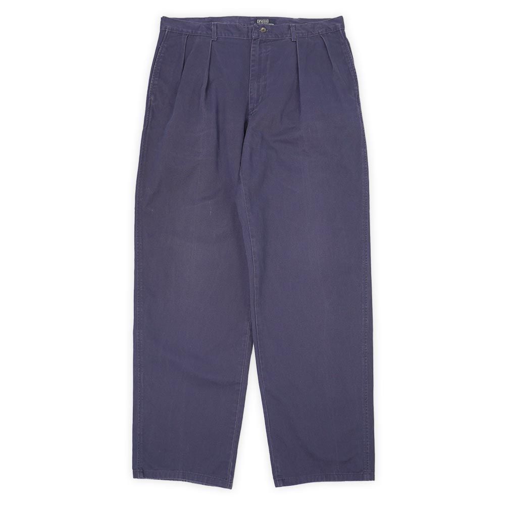 ポロラルフローレン POLO RALPH LAUREN 90s 90年代 2タック チノトラウザ― CHINO 初期モデル 旧タグ MADE IN USA アメリカ製 ヴィンテージ 古着 メンズ パンツ ネイビー / 紺 W36 L36【中古】