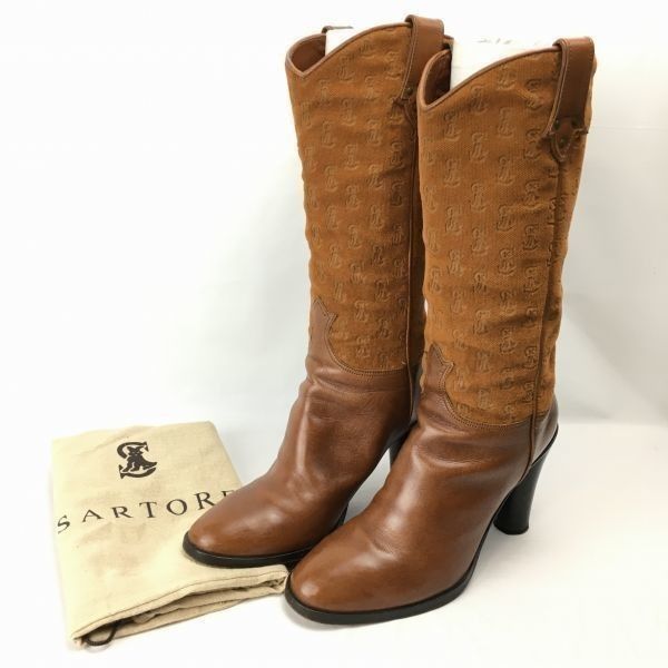 袋付き イタリア製 SARTORE サルトル 本革使用 ロングブーツ size37.5 23.0-23.5程度 茶|BROWN Boots|Shoes〕|men s 菅No.WM26<sale>