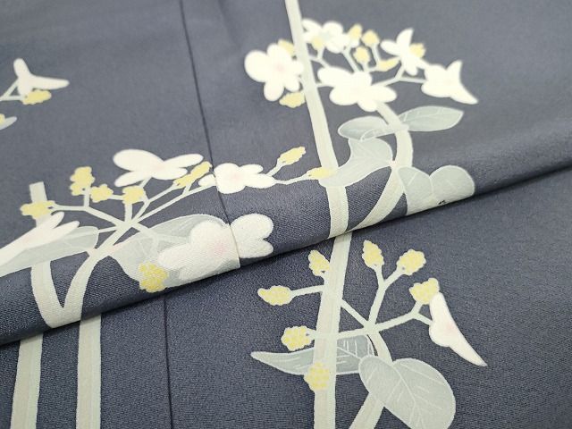 平和屋本店●極上　本加賀友禅作家　由水煌人　訪問着　草花文　油色地　さが美扱い　逸品　未使用　CZAA4777s6 平和屋本店□極上 本加賀友禅作家 由水煌人 訪問着 枝花文 藍墨茶色地