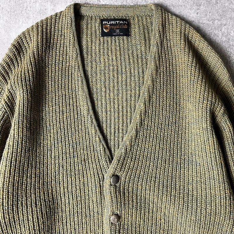 60s 70s USA製 PURITAN 無地 ウール アクリル ニット カーディガン M