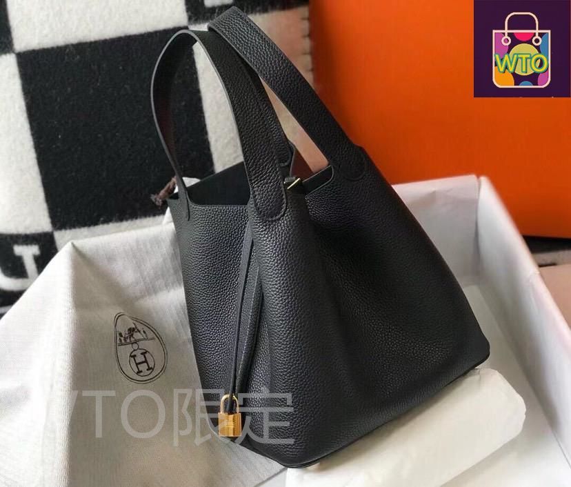 お試しください! ブラック レディース ハンドバッグ 18cm ゴールド金具 ピコタン