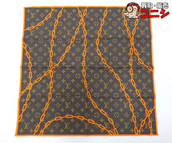 未使用級✨ルイヴィトン　スカーフ 　バンダナ　モノグラム　チェーン柄 質コニシ】【Louis Vuitton/ルイ・ヴィトン】バンダナ MP2314