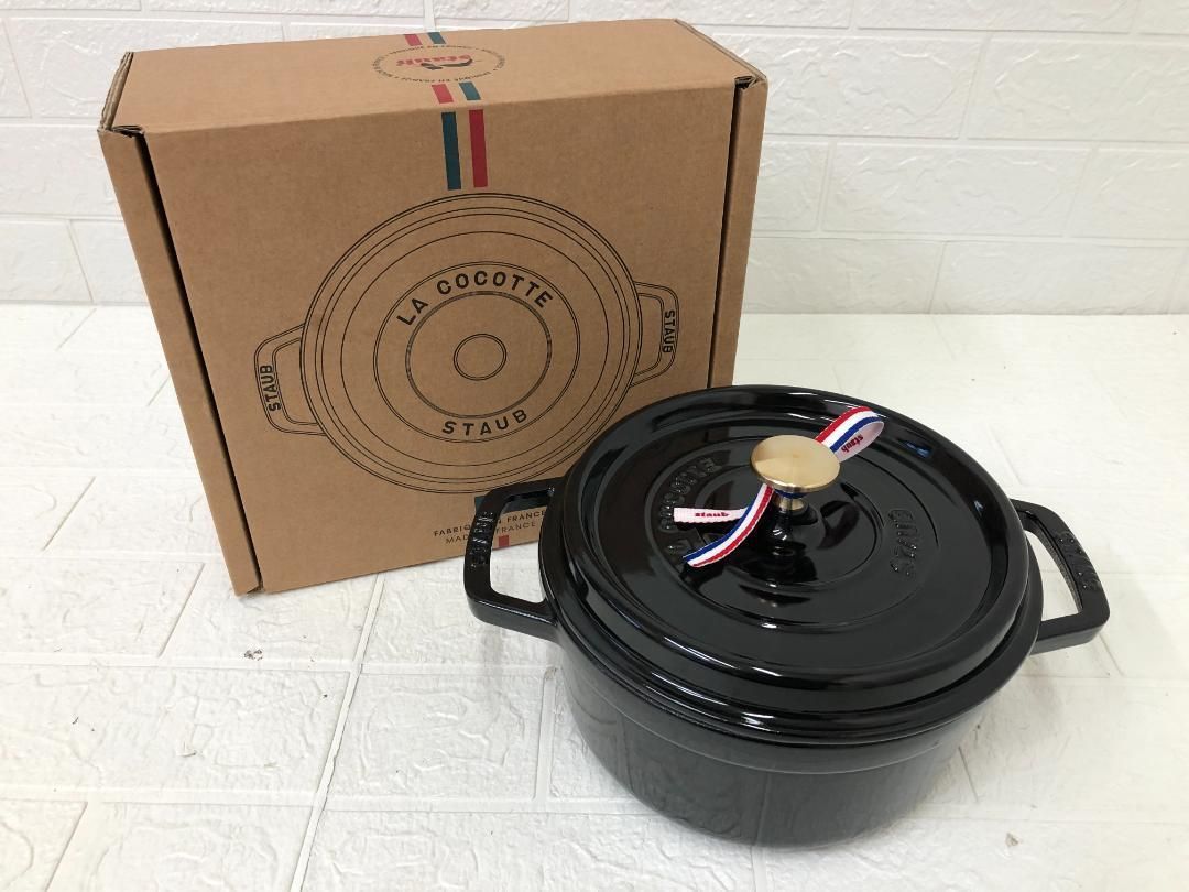 Staub ストウブ ラウンドココット 22cm シャイニーブラック - メルカリ