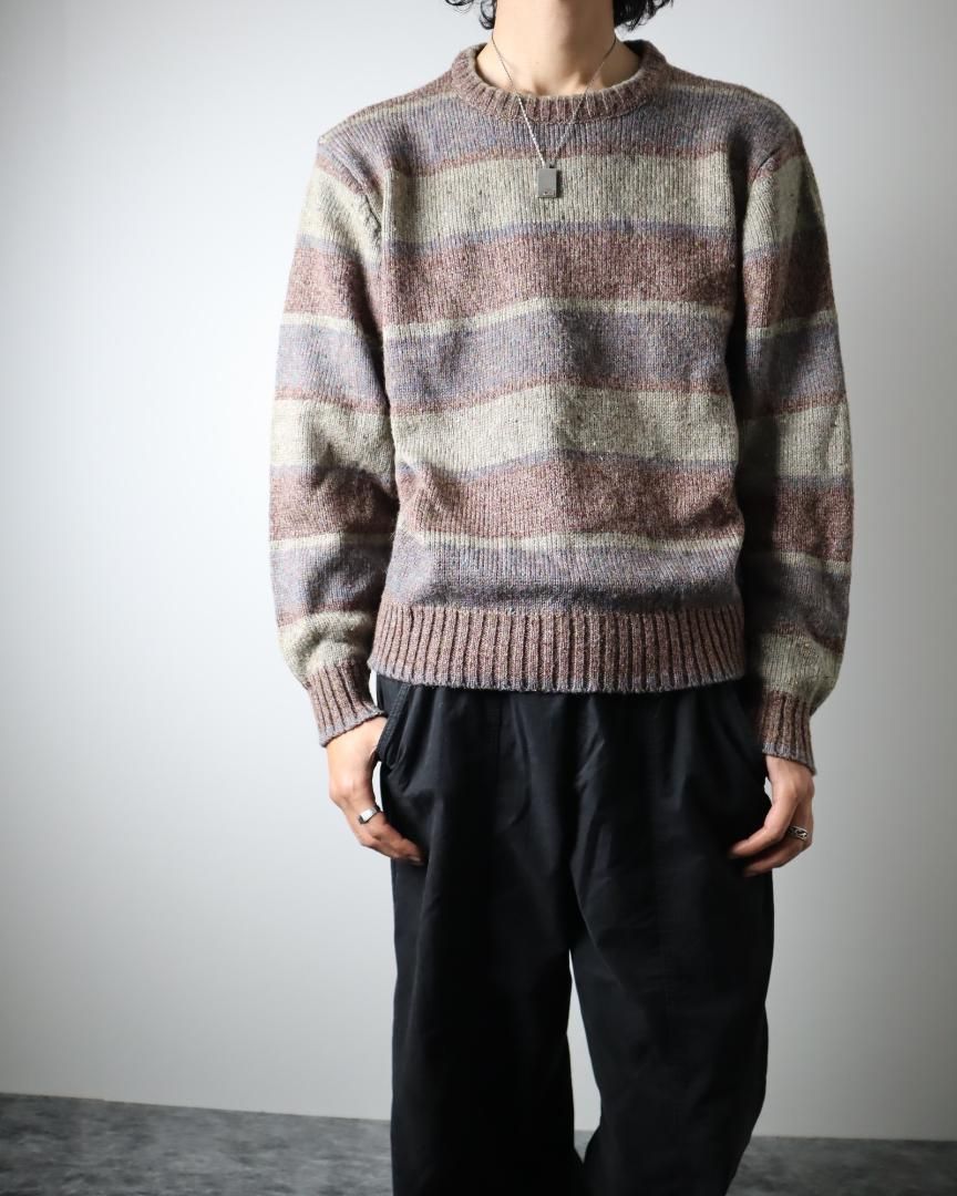 arieニット✿【vintage】ニュアンスカラー マルチボーダー ウール混 ニット セーター