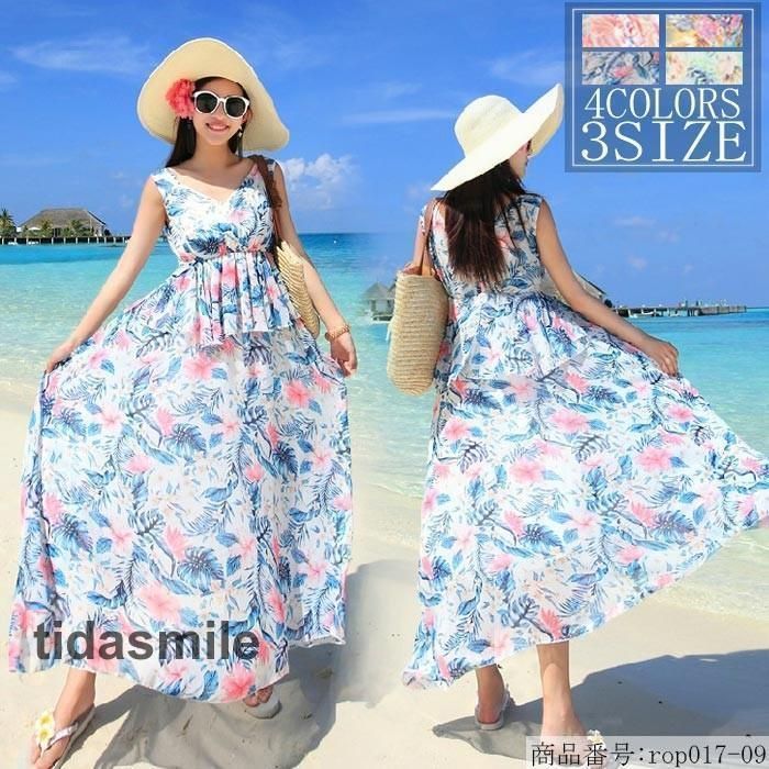 ワンピース リゾート 夏 ワンピ レディース ワンピ 花柄 フ ワンピ ビーチワンピース 吊り ノースリーブワンピ マキシ オフショルダー ワンピ ボヘミア