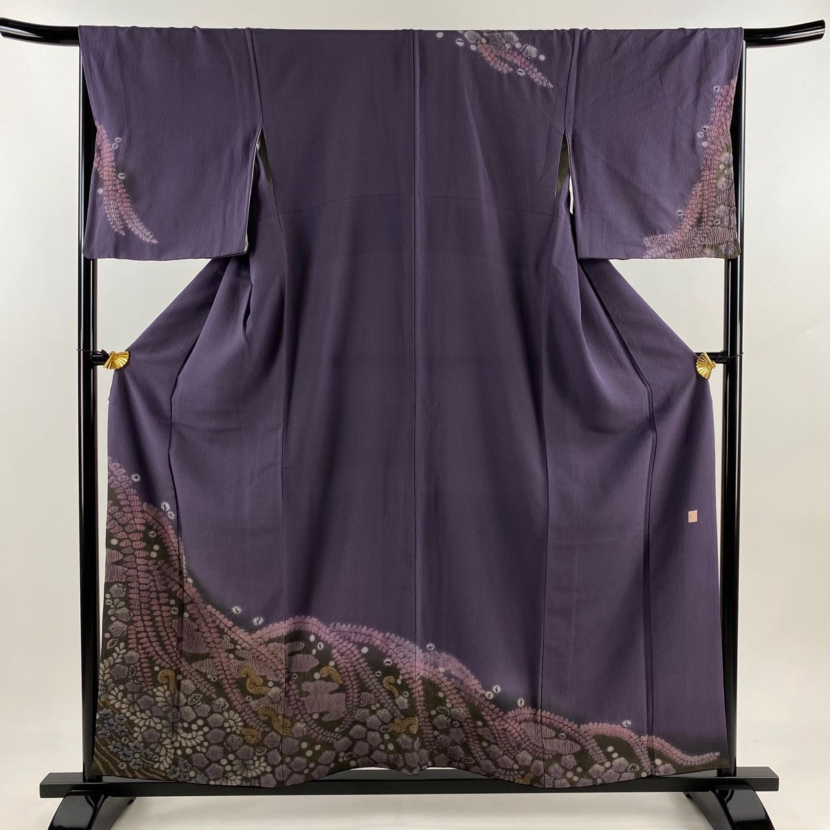 訪問着 身丈155.5cm 裄丈66.5cm M 袷 滝泰 鈴乃屋 落款 辻が花 藤 金彩 ぼかし 紫 正絹 秀品