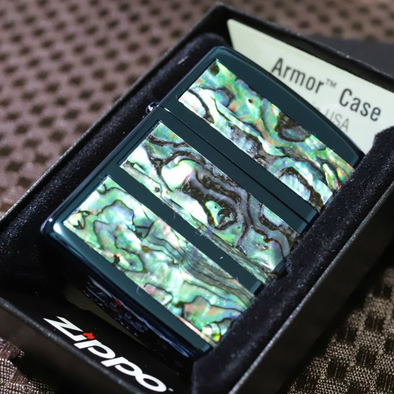 Armor ZIPPO 限定 アーマージッポ 3面シェル3ライン ブルーチタン 重いジッポ アーマージッポ カッコイイジッポ 人気 プレゼント クラシック 渋い シリアルナンバー入り 限定ジッポ キラキラシェル