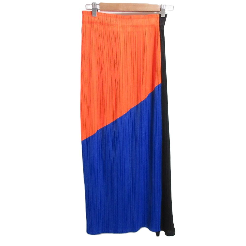 21SS PLEATS PLEASE プリーツプリーズ イッセイミヤケ コラージュ ロングスカート PP11-JG152 サイズ3 オレンジ ブラック ブルー レディース 古着