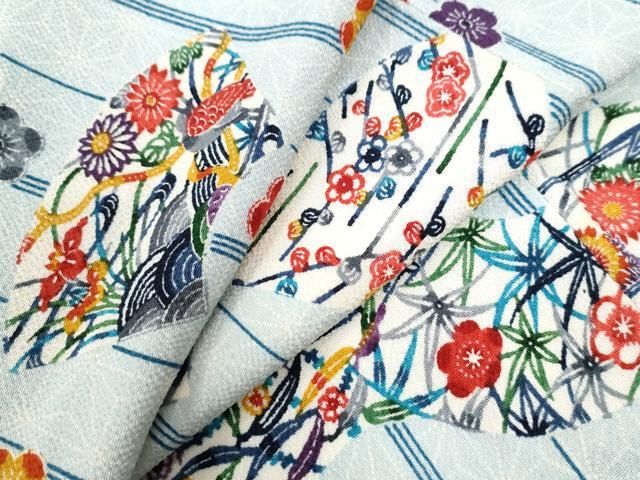 平和屋着物○上質な小紋 型染 枝花文 鬼しぼ縮緬 正絹