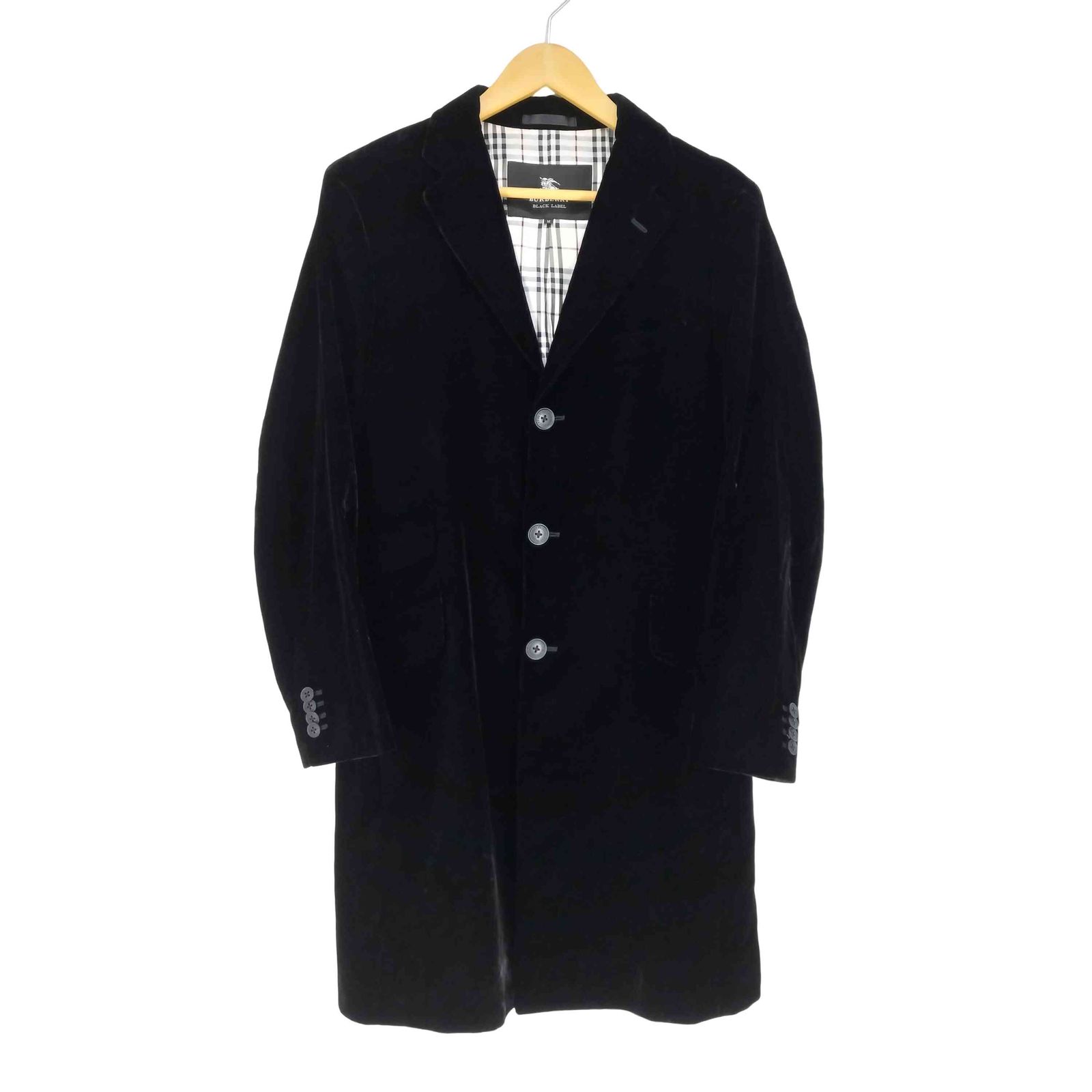 バーバリーブラックレーベル チェスターコート ベロア ノバチェック ブラック M バーバリーブラックレーベル BURBERRY BLACK LABEL 裏地ノヴァ