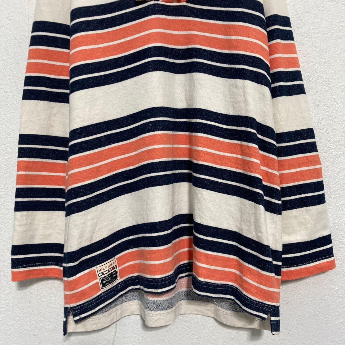 TOMMY HILFIGER ロゴ スウェット トミーフィルフィガー L ボーダー 古着卸 アメリカ仕入 a609-6889