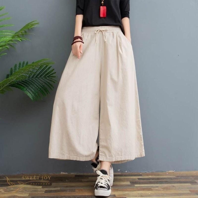 パンツ スカーチョ ワイドパンツ コットン スカンツ レディース ズボン 綿麻 ハイウエスト リボン ベルト 美脚 ポケット付き 無地 着痩せ xW6G545