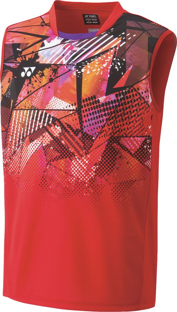 ヨネックス YONEX テニス メンズゲームシャツ ノースリーブ トップス ベリークールドライ UVカット 吸汗速乾 ストレッチ 制電 試合 大会 部活 チーム 日本バドミントン協会審査合格品 10526 496 サンセットレッド