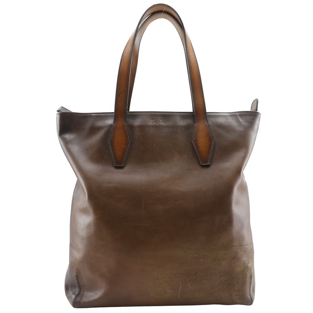 Berluti ベルルッティ モダニスト バーティカル カリグラフィー スクリット カーフ 茶 メンズ トートバッグ