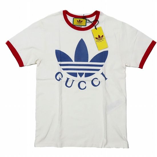 美品 22SS グッチ GUCCI アディダス adidas トレフォイル ロゴプリント Tシャツ トップス 半袖 LOGO PRINTED TEE S/S 702612 XJEB1 白 ホワイト サイズXS メンズ