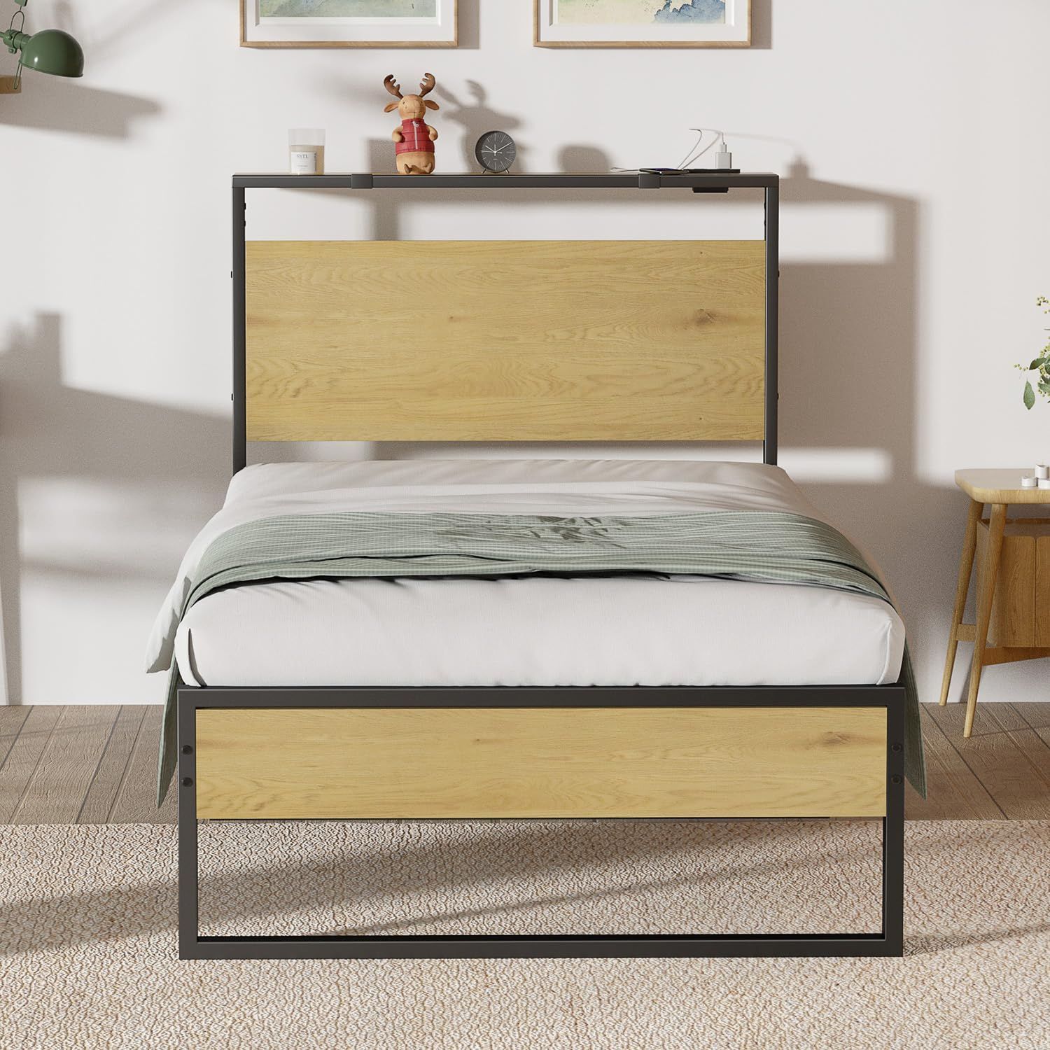 新品 single ベッド下大容量収納 frame bed 狭い空間向け ヘッドボード ...