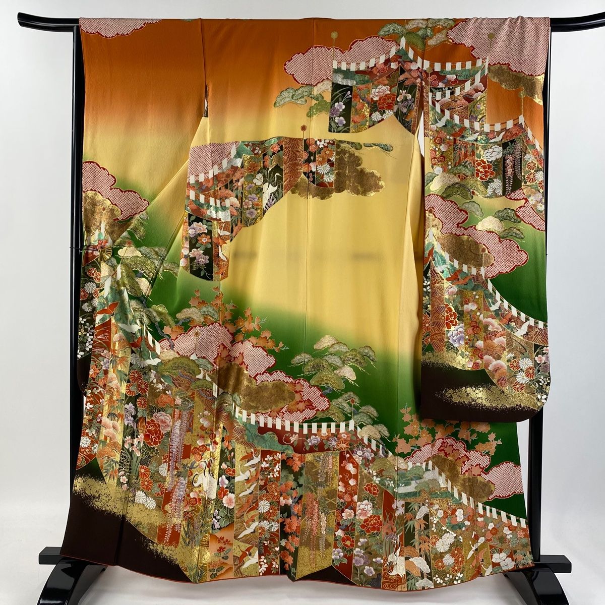 振袖　袋帯　4点セット　桜　蝶　金銀彩　身丈163cm 裄丈66cm M 正絹 振袖 身丈155cm 裄丈63cm S 袷 蝶 桜 金糸 金銀彩 サーモン