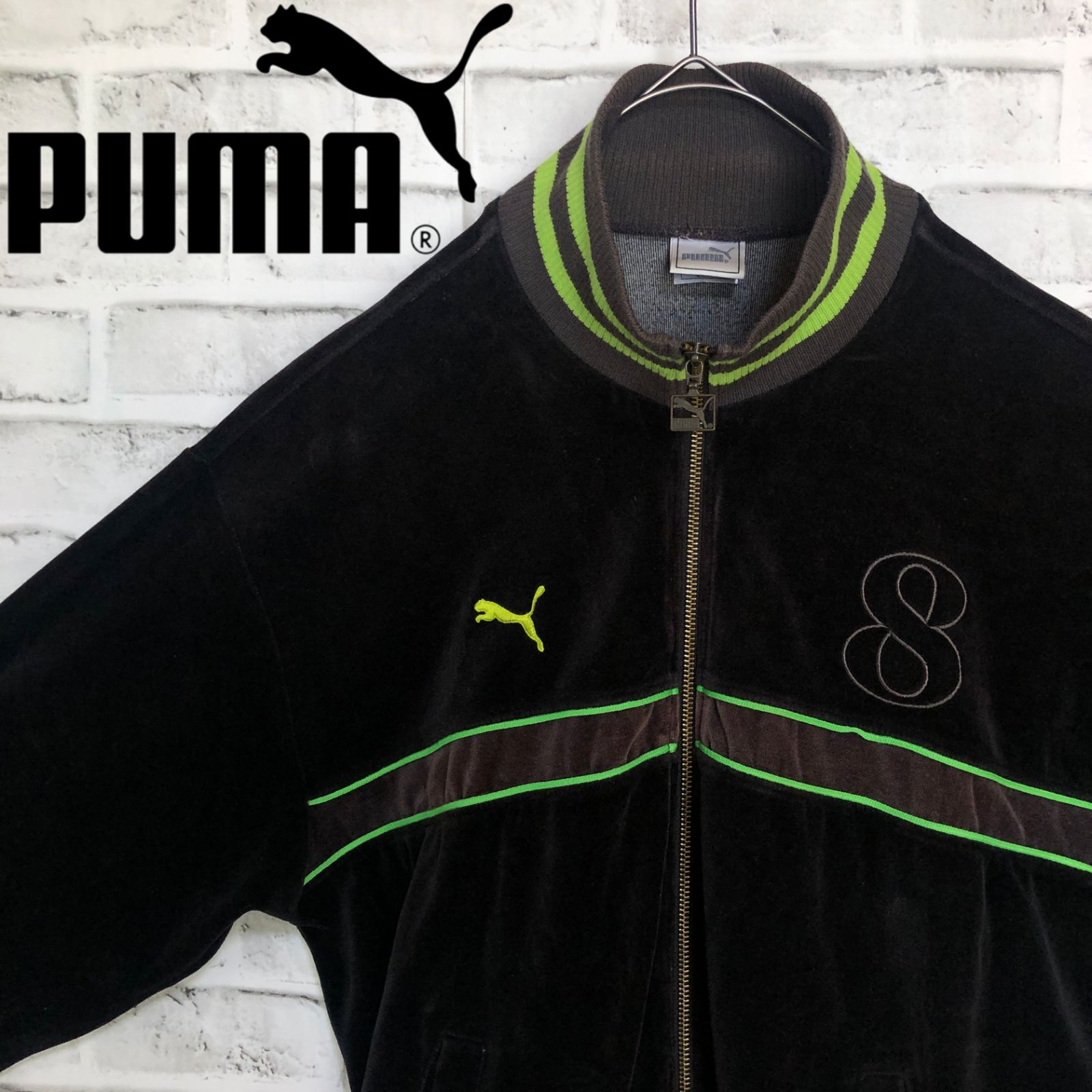 PUMA プーマ トラックジャケット ベロア 刺繍ロゴ ブラックブルー L PUMA プーマ トラックジャケット ベロア 刺繍ロゴ ブラックブルー L