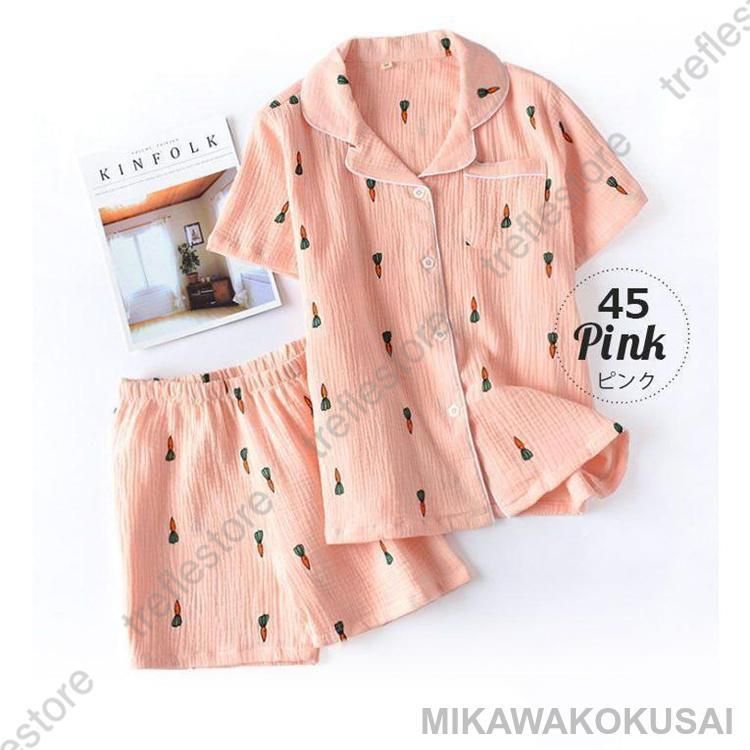 パジャマ 半袖 前開き ガーゼパジャマ 短パン レディース 夏 上下セット 大人 ルームウェア 可愛い ナイトウエア 入院 産後 部屋着 寝間着