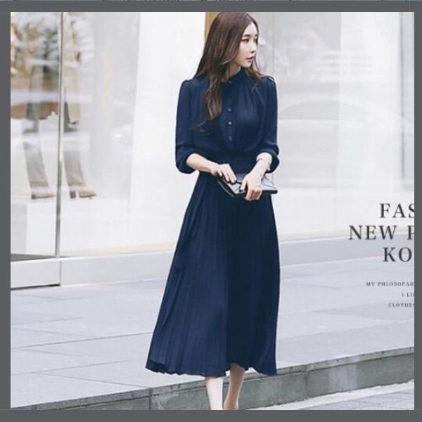 KU-UM 更 紺色 ノースリーブ ロングワンピース フリーサイズ LOHEN