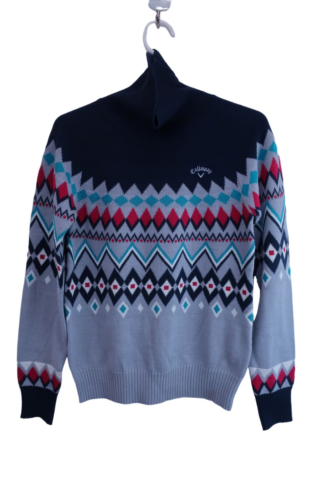 Callaway(キャロウェイ) タートルネックセーター 紺グレー総柄
