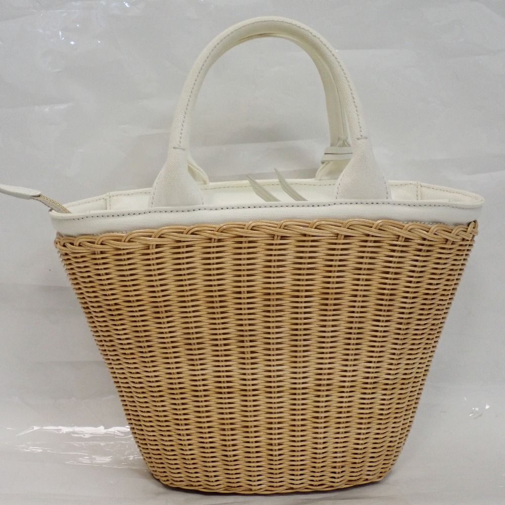【美品】 PRADA 1BG172 ウィッカー カゴバッグ 2WAYホワイト Th992822 プラダ ウィッカー 1BG172 ベージュ×ホワイト系