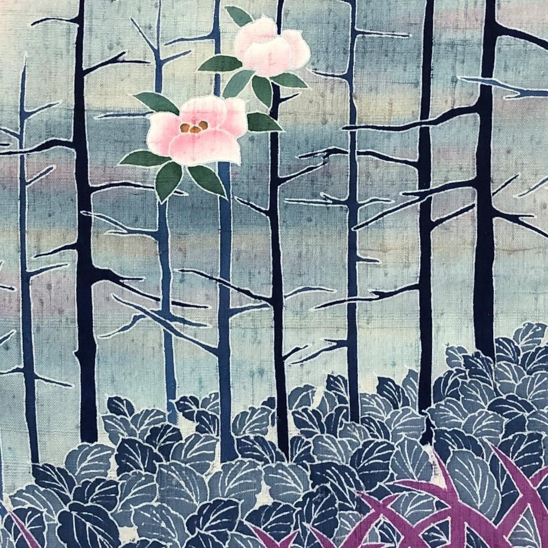 結城紬 訪問着 奥順 証紙付 手描き花模様 トールサイズ しつけ糸 K-5197 結城紬 訪問着 奥順 証紙付 手描き花模様 トールサイズ しつけ糸