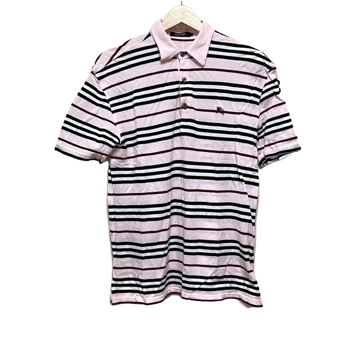 Burberry Black Label(バーバリーブラックレーベル) 半袖ポロシャツ サイズ3 L メンズ - ライトピンク×黒×マルチ ボーダー
