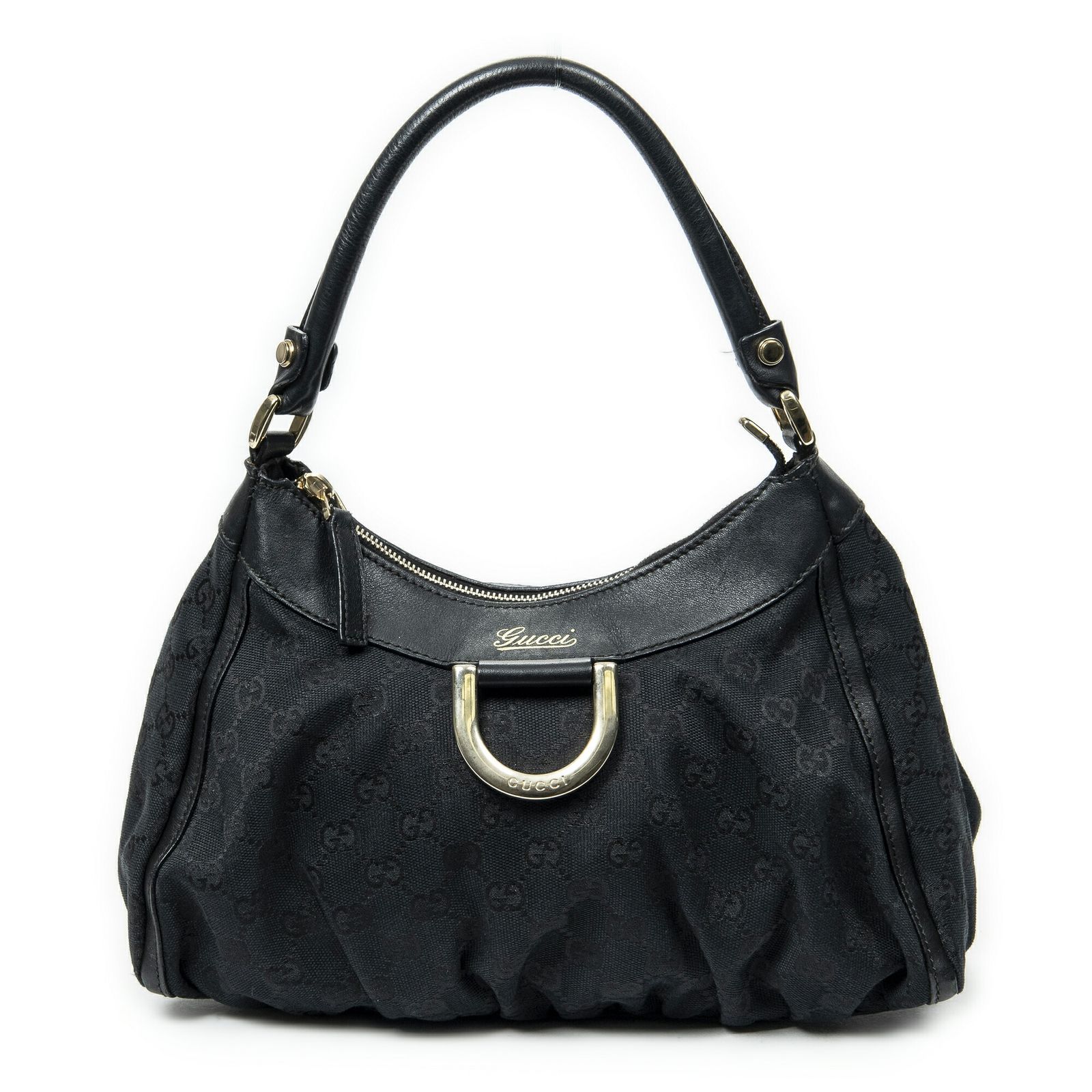 GUCCI グッチスモール D リング ホーボー黒GGキャンバスA