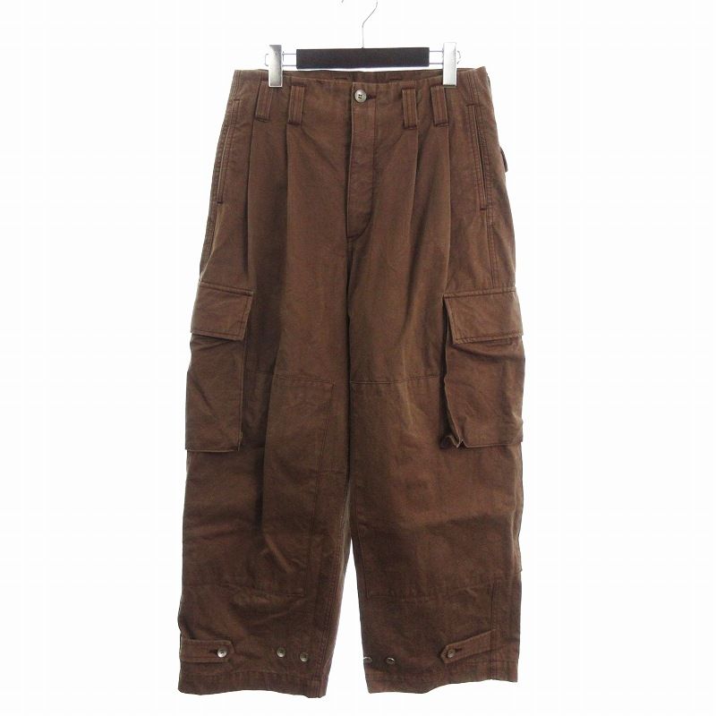 アマチ amachi Double Knee Cargo Pants ミリタリーカーゴパンツ 後染め ツータック コットン 無地 ボタンフライ 茶 ブラウン 5