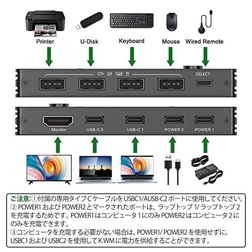 2台用・4K60HZ・EDID ES-Tune KVM切替器 2入力1出力 HDMIモニター USB