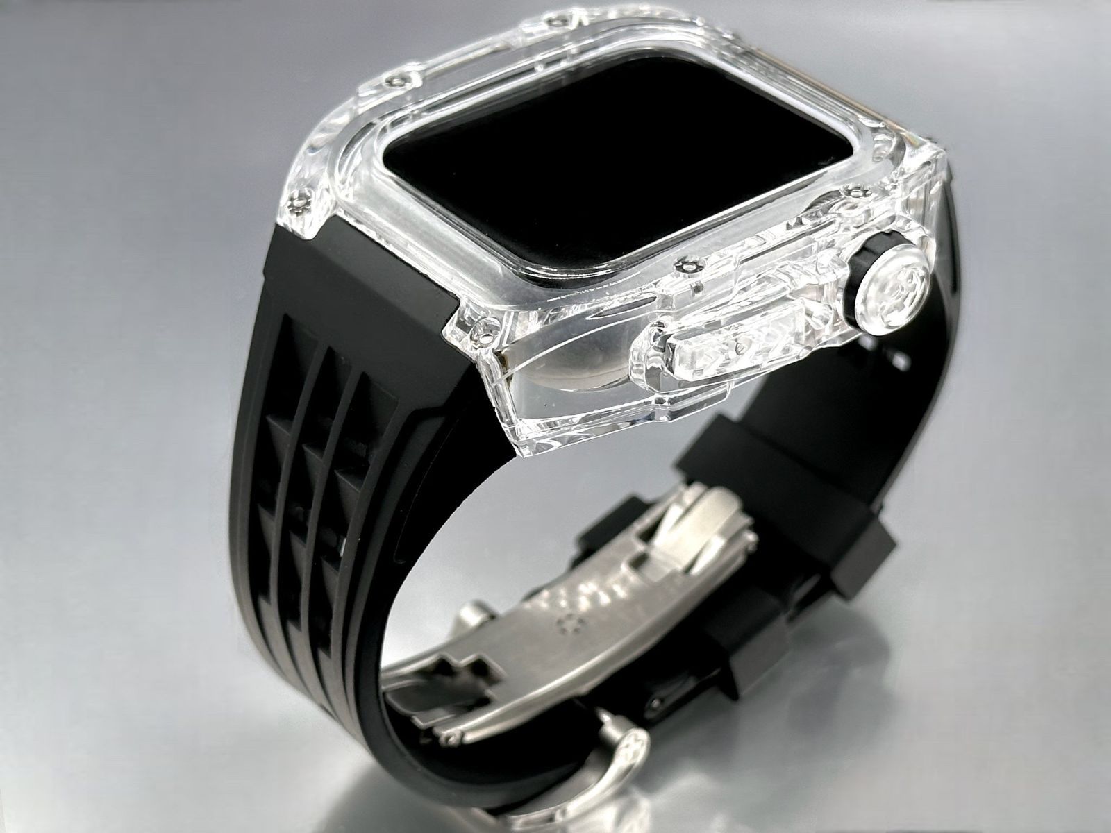 ブラック☆アップルウォッチバンド ラバーベルト カバー Apple Watch 