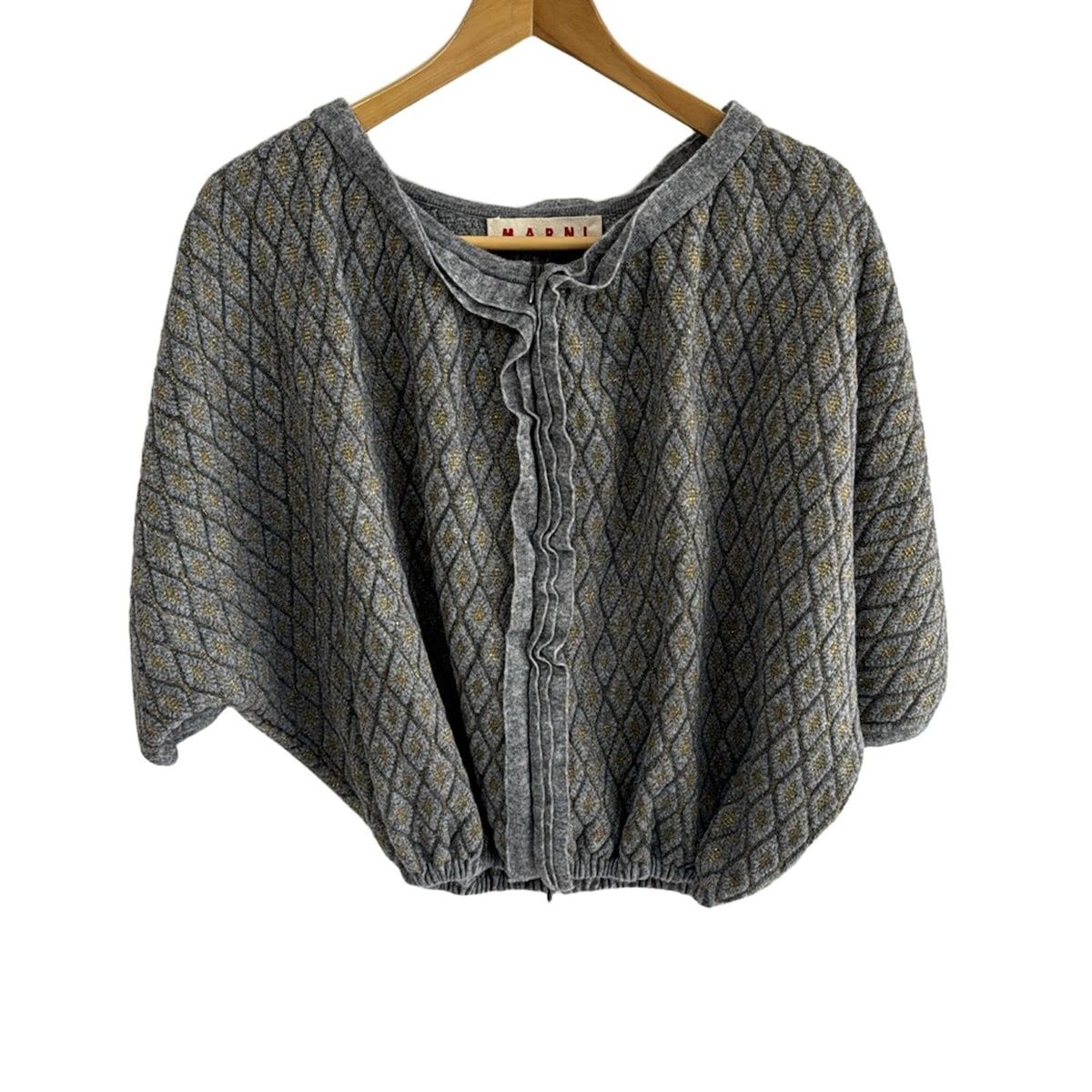 MARNI マルニ ブルゾン サイズ38 S レディース - グレー×ゴールド×ダークグレー 七分袖|ニット|フリル|秋|冬