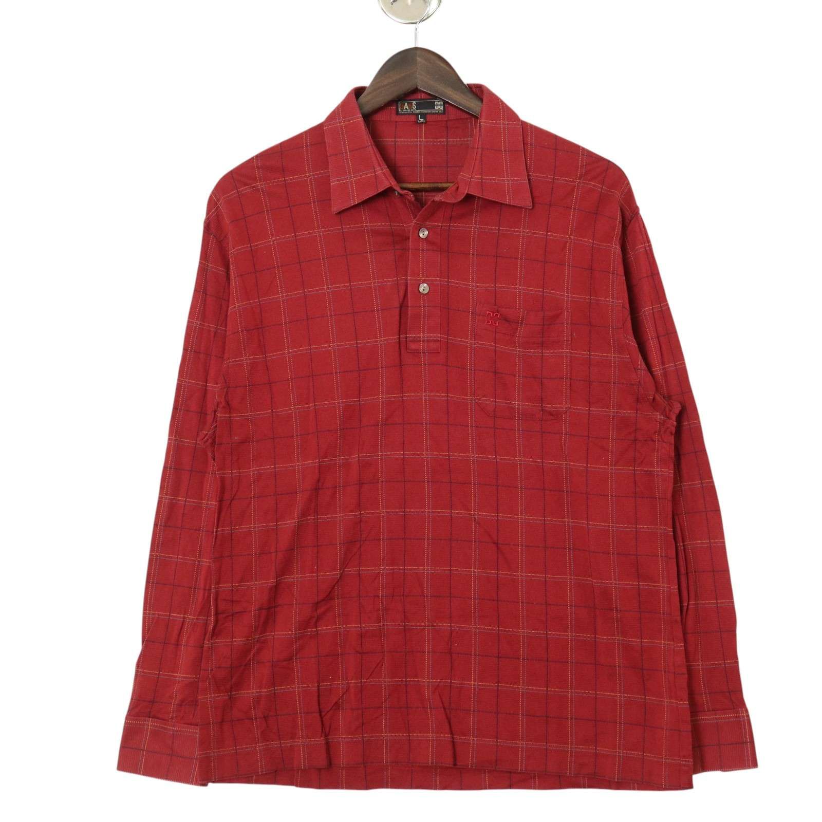 DAKS ダックス 通年☆ チェック柄 長袖 ポロシャツ Sz.L メンズ 日本製 