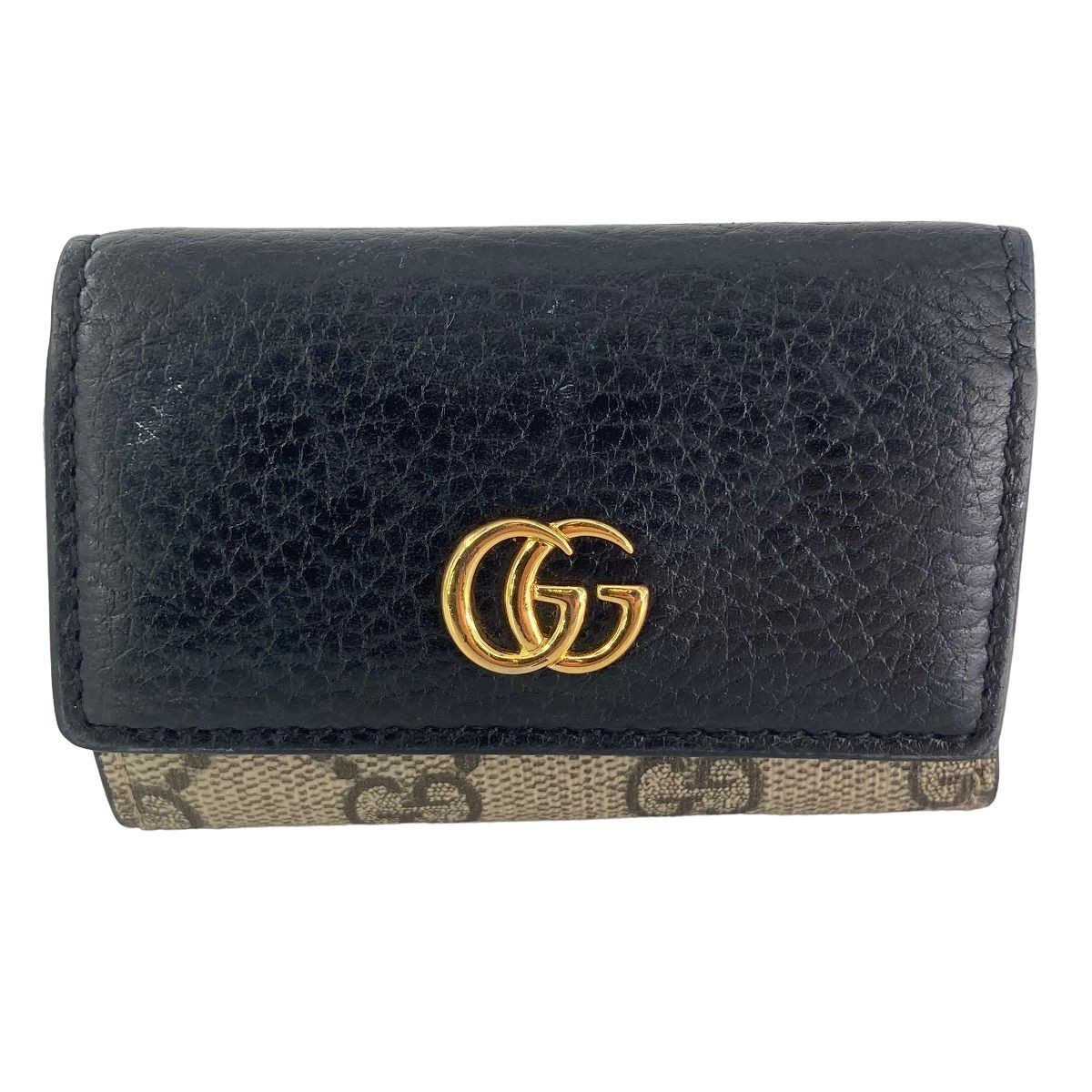 中古】 GUCCI グッチ キーケース GGマーモント ブラック レザー 6連 