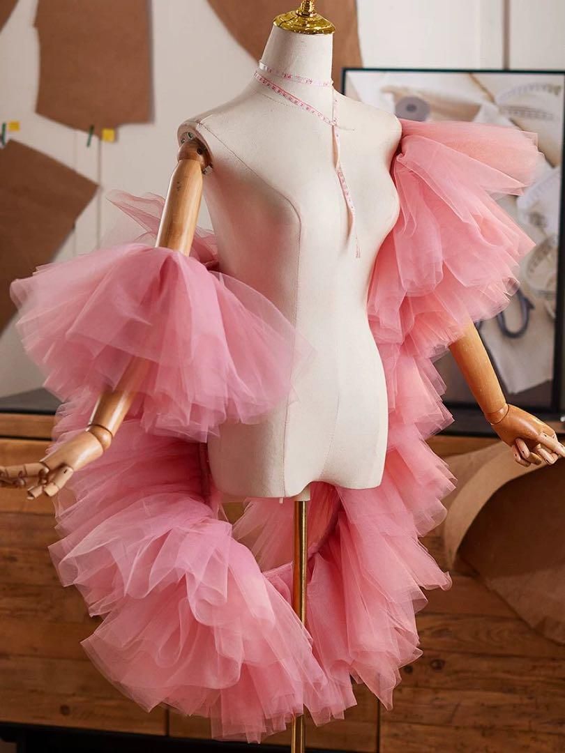 ソルトチュールのフリルがゴージャスなショール 濃いピンク