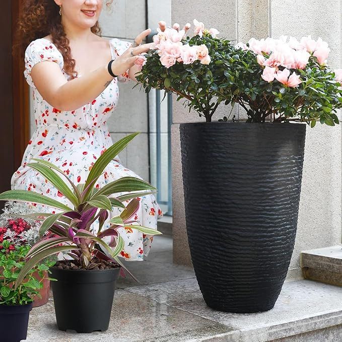 新品 Worth 植木鉢 プラスチック 大型 52cm 穴なし 丸型 石紋柄