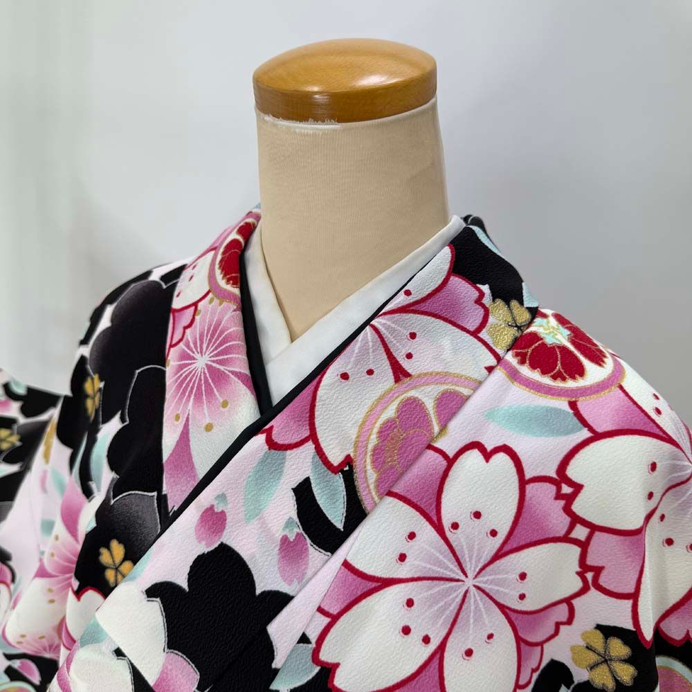 二尺袖 単品 卒業式着物 白 黒 裄69cm Lサイズ 袴用着物 化繊 4681