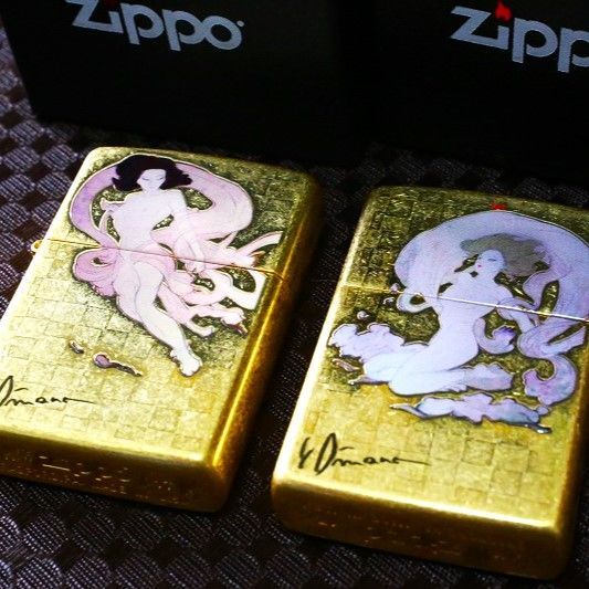 【天野喜孝 ZIPPO】風神 雷神 セット ジッポーライター 屏風の絵 ゴールド フルカラー加工 綺麗なジッポ ジッポー オイルライター 人気 金箔 zippo プレゼント 災害用ライター デザイナージッポ 芸術ジッポ 金 ゴールド