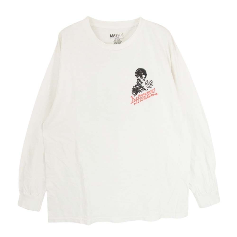 マシス MASSES L/S TEE 丸首 クルーネック ロングスリーブ プリント 長袖 Tシャツ ホワイト系 L【中古】