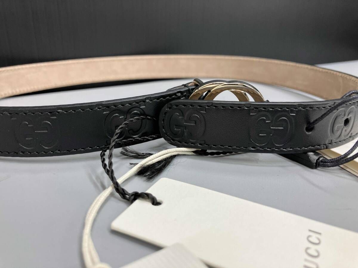 グッチ★ベルト★レザー★黒系★美品 GUCCI】グッチ『グッチシグネチャー レザーベルト size 95