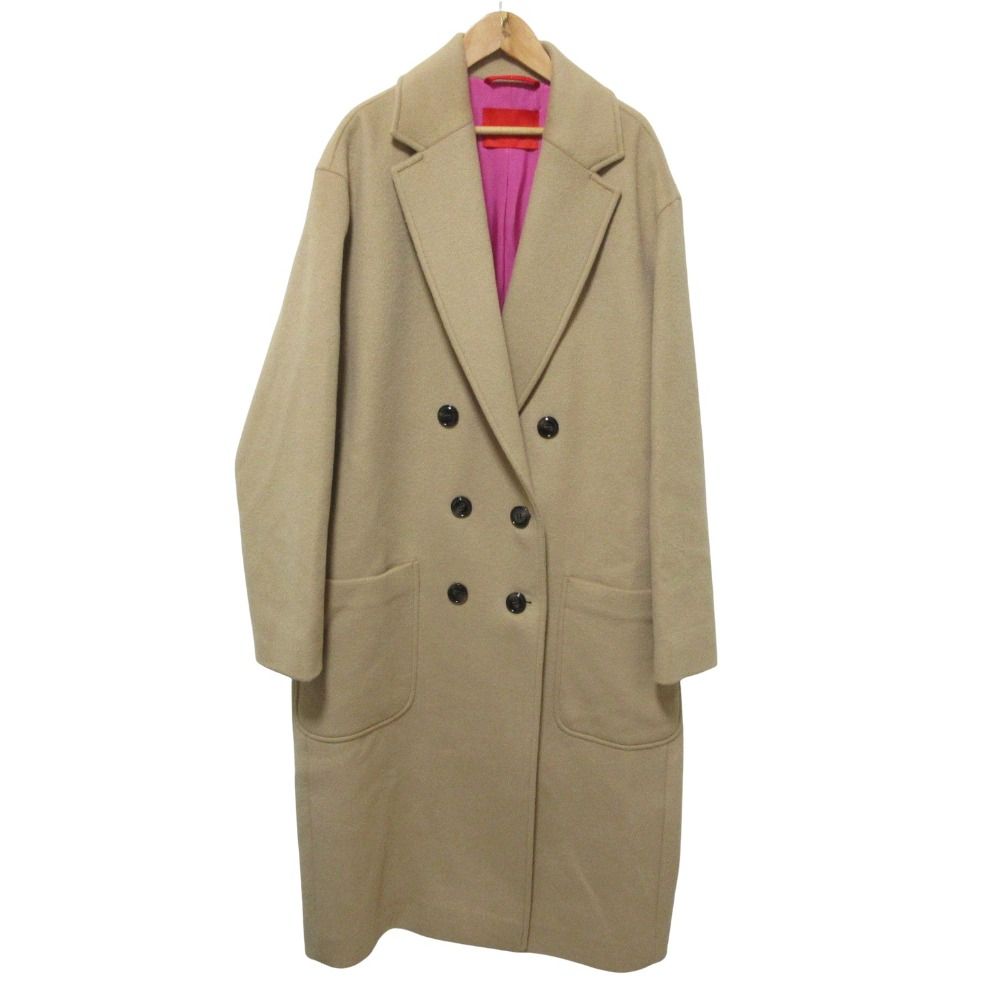 23AW Max-Co マックス＆コー ウールブレンド ダブルブレスト コート 大きいサイズ 48 キャメル レディース 古着