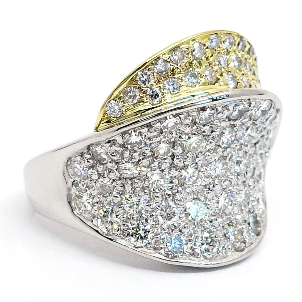 栄】Pt900 K18YG パヴェ ダイヤモンド 2.15ct デザイン リング 指輪  