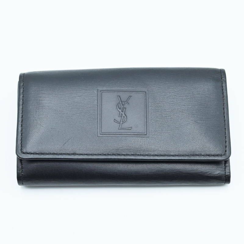 S05-t052 YVES SAINT LAURENT イヴサンローラン ロゴ レザー 5連キーケース|コインケース ブラック