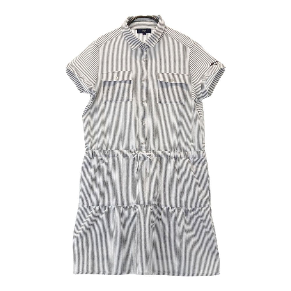 サイズ LL CALLAWAY キャロウェイ モデル 袖ロゴ シアサッカー 半袖ワンピース ストライプ柄 グレー系 240101537910 ゴルフウェア レディース ストスト