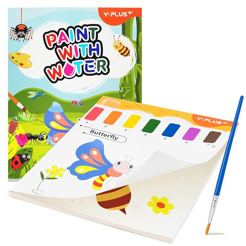 YPLUS 幼児向け水塗り絵 1-3歳 2-4歳の子供用水彩画用紙 何回でもぬれる塗り絵 筆付きの絵画手工芸ギフト 昆虫 1