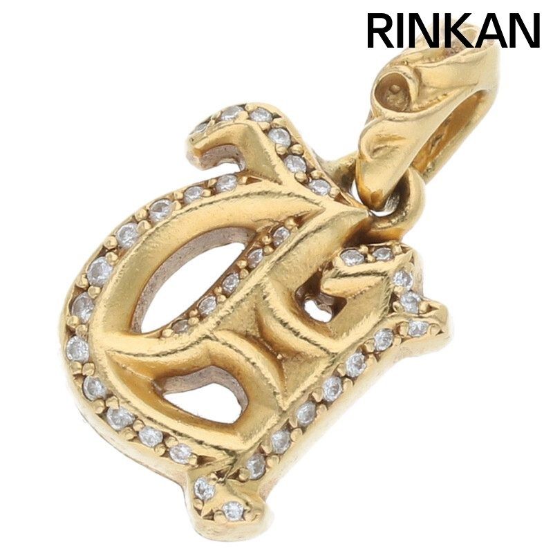 クロムハーツ  22K ALPHABET CHARM P/D/アルファベットチャーム Uイニシャルチャーム/PAVEダイヤネックレストップ メンズ