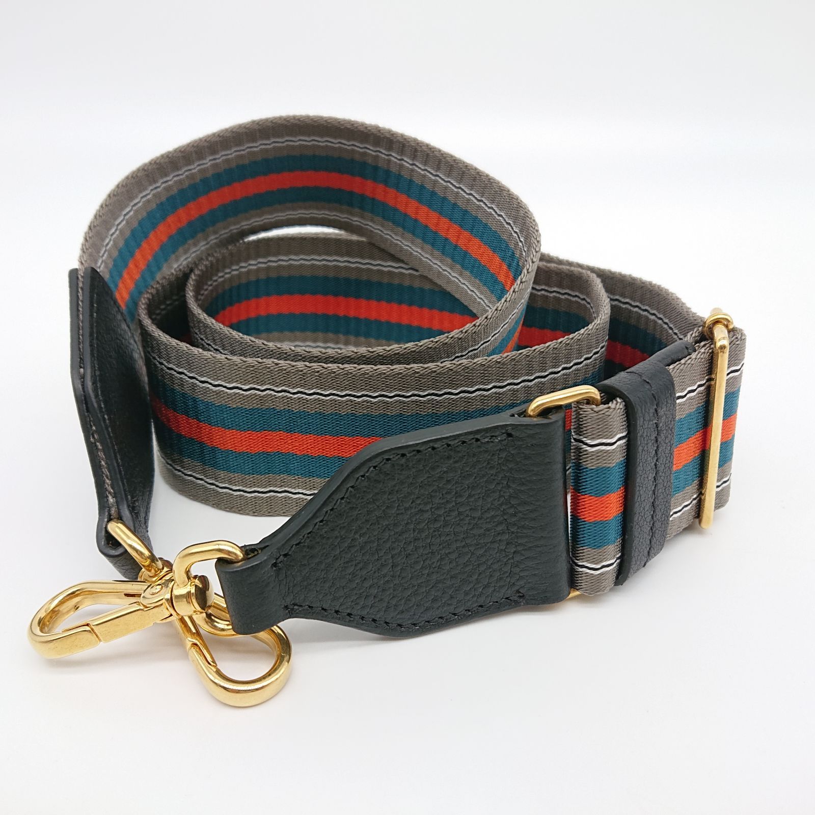 PRADA ストラップ グレー ストライプ 保存袋付き 極美品】PRADA プラダ ショルダーストラップ 斜め掛け マルチ