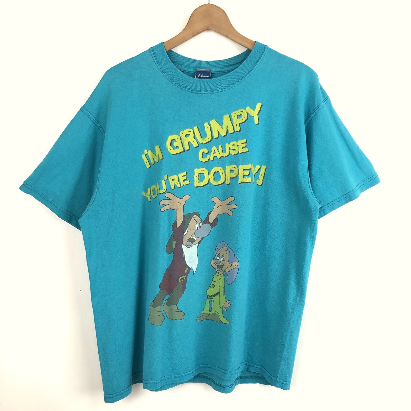 90s DISNEY ディズニー Tシャツ GRUMPY 7人の小人 白雪姫 ブルーグリーン L 古着 n045282
